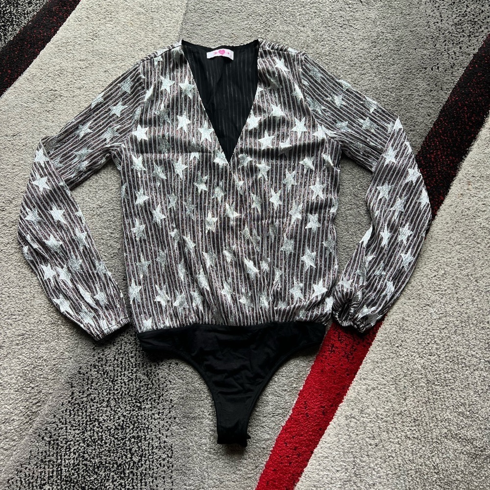 Buddy Love Metallic Star V Neck Bodysuit
